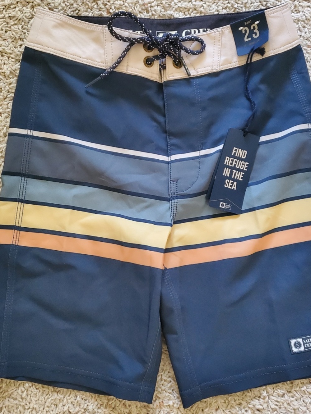 SALTY CREW Blue Tan Boys Swim  Board Shorts Size Waist 23 NEW W/Tag